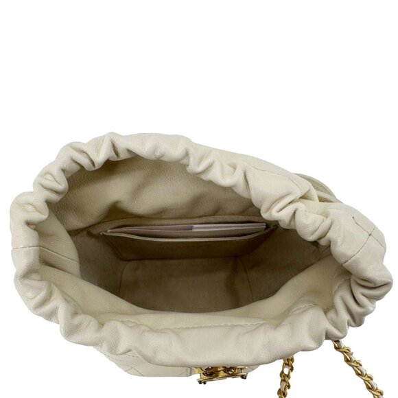 Chanel CC Drawstring Quilted Leather Crossbody Bucket Bag Cream - Picture 10 of 12